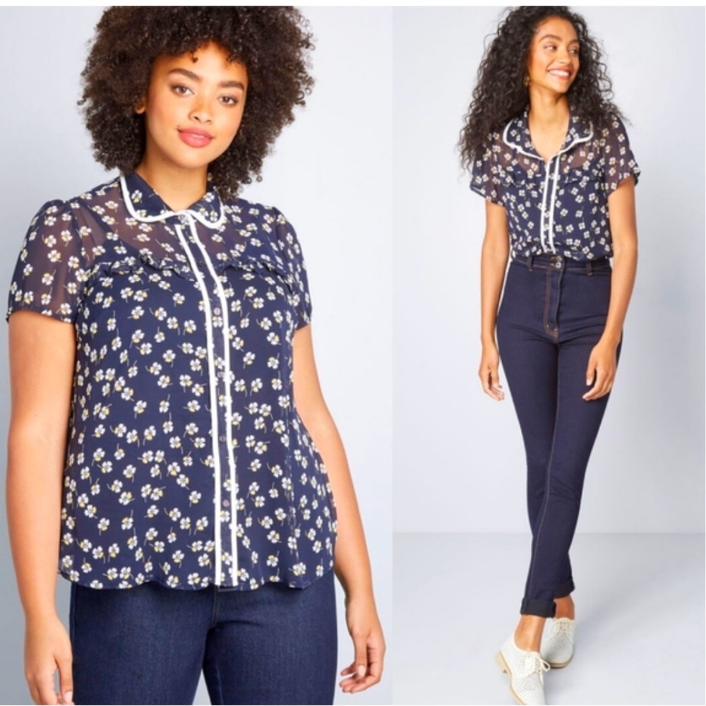 ModCloth defined as delightful sheer floral blouse 2X